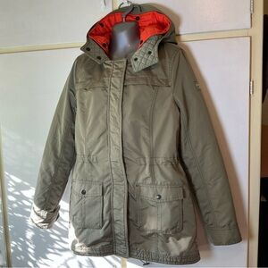 Abercrombie & Fitch Khaki Utility Jacket with Bright Orange Lining